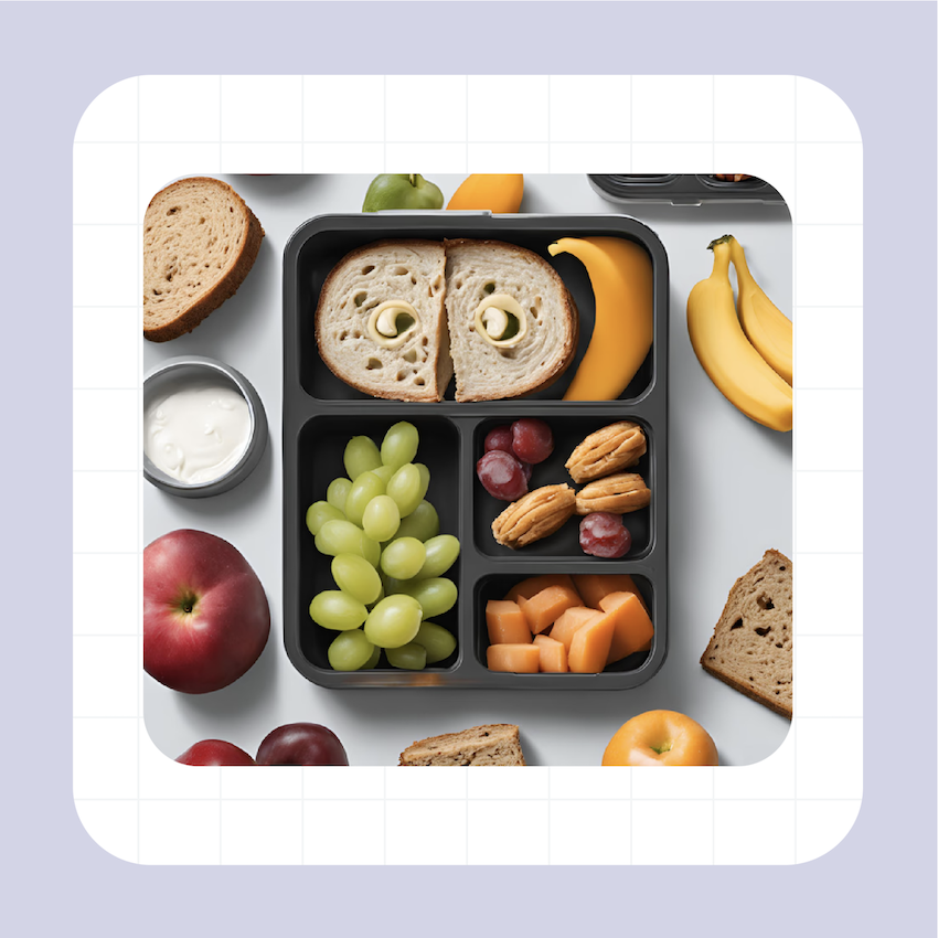 A vibrant kids' lunchbox packed with colourful vegetables, fruit and a wholesome sandwich
